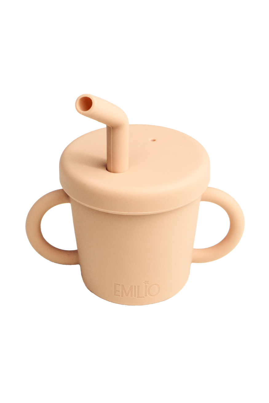 Emilio Beige EmiCup, 3-in-1 toddler cup with sippy and straw lids