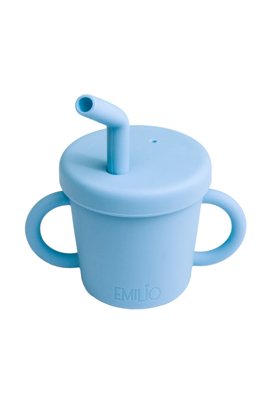 Emilio Blue EmiCup, 3-in-1 toddler cup with sippy and straw lids