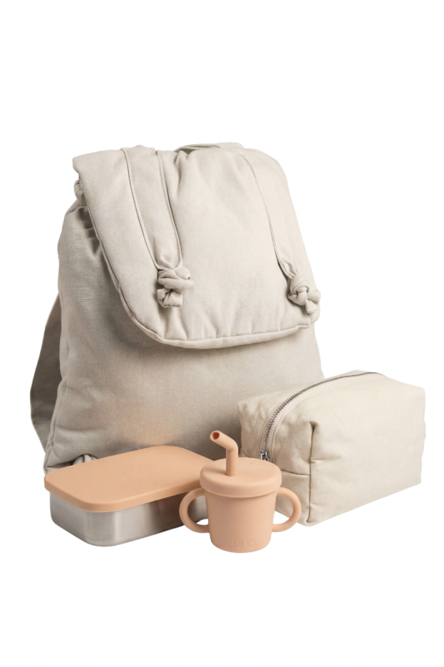 Emilio Beige Set bundle, backpack pouch cup and lunch box